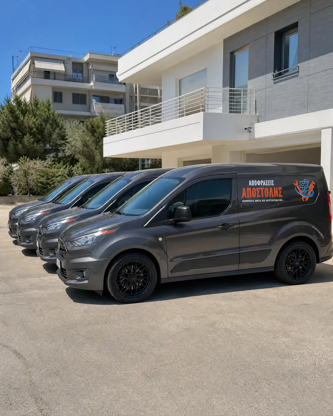 Τα 4 βαν της Αποφράξεις Αποστόλης